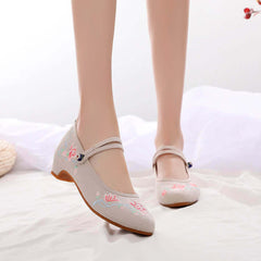 Women's Spring Ethnic Style Embroidered Height Increasing Canvas Shoes Newgew