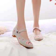 Women's Spring Ethnic Style Embroidered Height Increasing Canvas Shoes Newgew