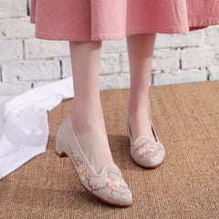 Women's Spring Ethnic Style Embroidered Height Increasing Canvas Shoes Newgew