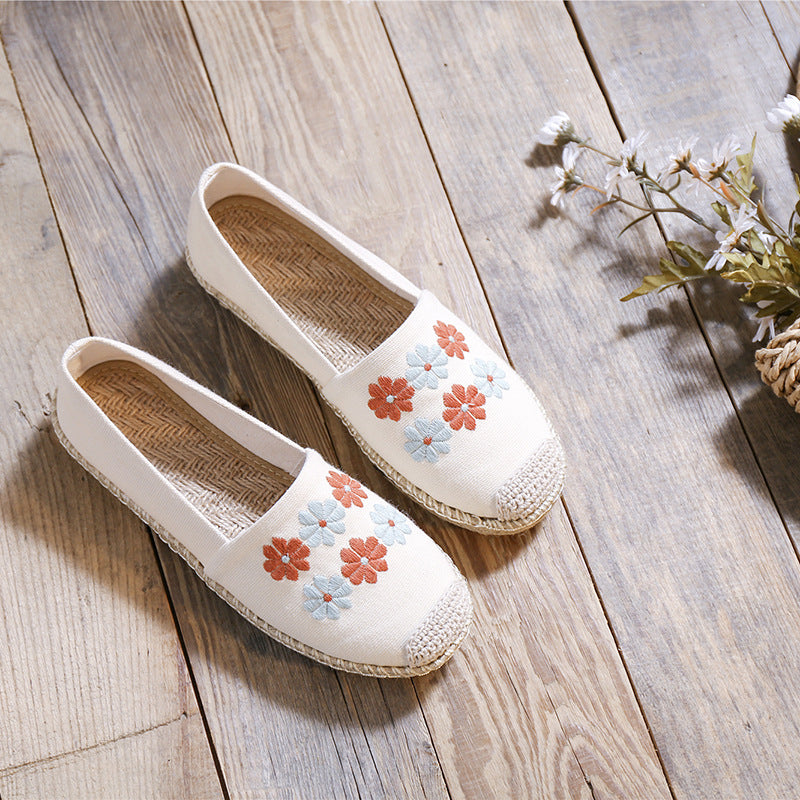 Women's Linen Embroidered Cloth Simple And Breathable Canvas Shoes Newgew