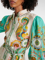 Unique Exquisite Fashion Print Puff Sleeve Tie Midi Dress Newgew Dresses