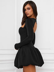 Elegant Puff-Sleeve Mini Dress with Square Neck and Backless Design Newgew Dresses