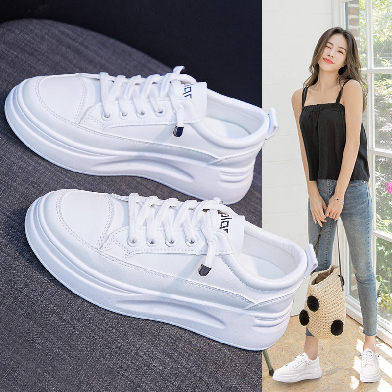 Women's White Spring Breathable Korean Style Heightened Canvas Shoes Newgew