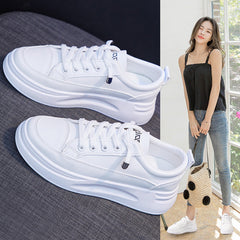 Women's White Spring Breathable Korean Style Heightened Canvas Shoes Newgew