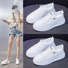 Women's White Spring Breathable Korean Style Heightened Canvas Shoes Newgew
