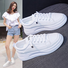 Women's White Spring Breathable Korean Style Heightened Canvas Shoes Newgew