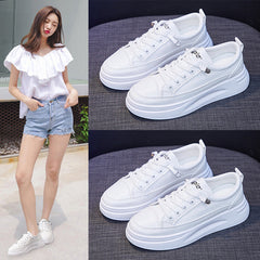 Women's White Spring Breathable Korean Style Heightened Canvas Shoes Newgew