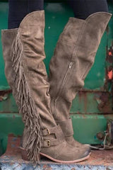 Retro Thick Heel Large Size Long Tube Tassel Boots NewGew