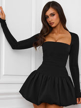 Elegant Puff-Sleeve Mini Dress with Square Neck and Backless Design Newgew Dresses