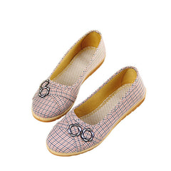 Women's Plastic Soles Plaid Round Toe Women's Shoes Newgew