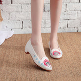 Women's Style Embroidered Height Increasing Insole Tendon Canvas Shoes Newgew