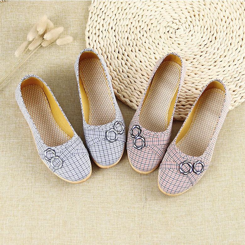 Women's Plastic Soles Plaid Round Toe Women's Shoes Newgew