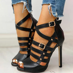 Solid Hollow Out Ankle Strap Thin Heeled Sandals NewGew