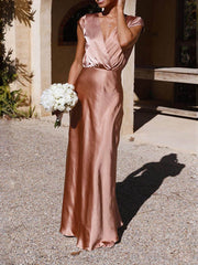 Spring/Summer Satin Solid Color V-Neck Fishtail Party Dress Newgew Dresses