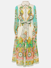 Unique Exquisite Fashion Print Puff Sleeve Tie Midi Dress Newgew Dresses