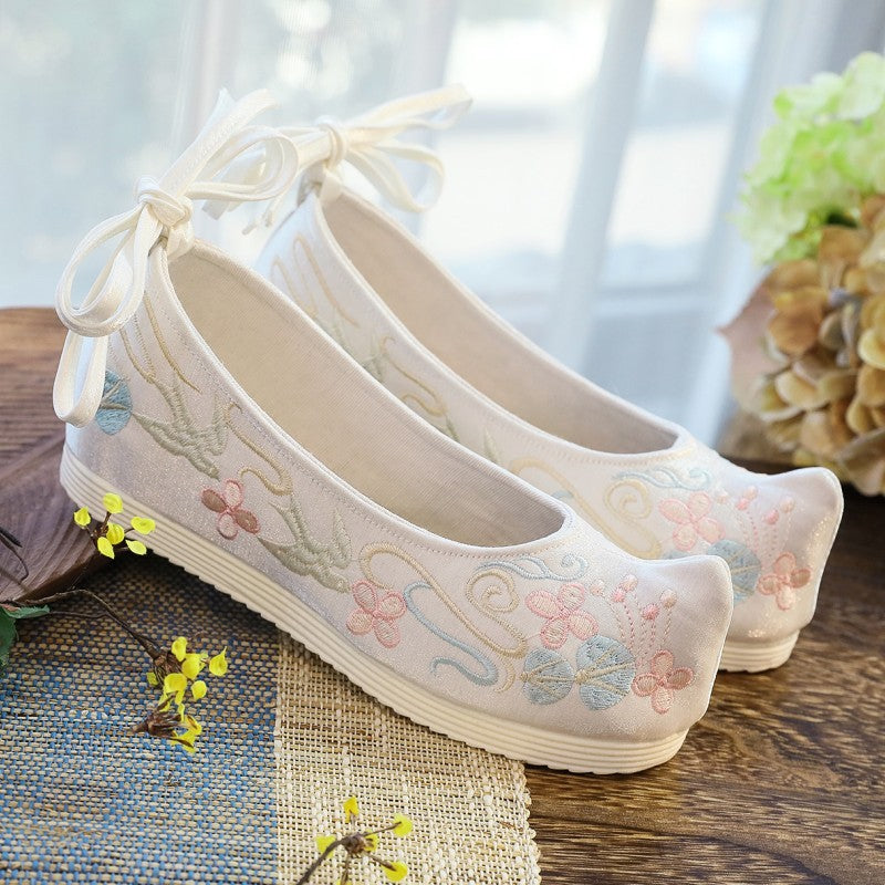 Women's The Han Clothing Ancient Style Embroidered Chinese Bow Canvas Shoes Newgew