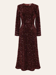 Sequin Decorated Velvet Midi Dress In Red Newgew Dresses