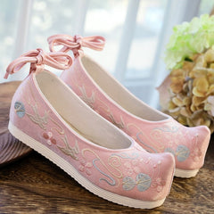 Women's The Han Clothing Ancient Style Embroidered Chinese Bow Canvas Shoes Newgew