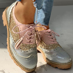 Lace-Up Sequins Insert Chunky Heeled Boots NewGew