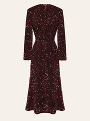 Sequin Decorated Velvet Midi Dress In Red Newgew Dresses