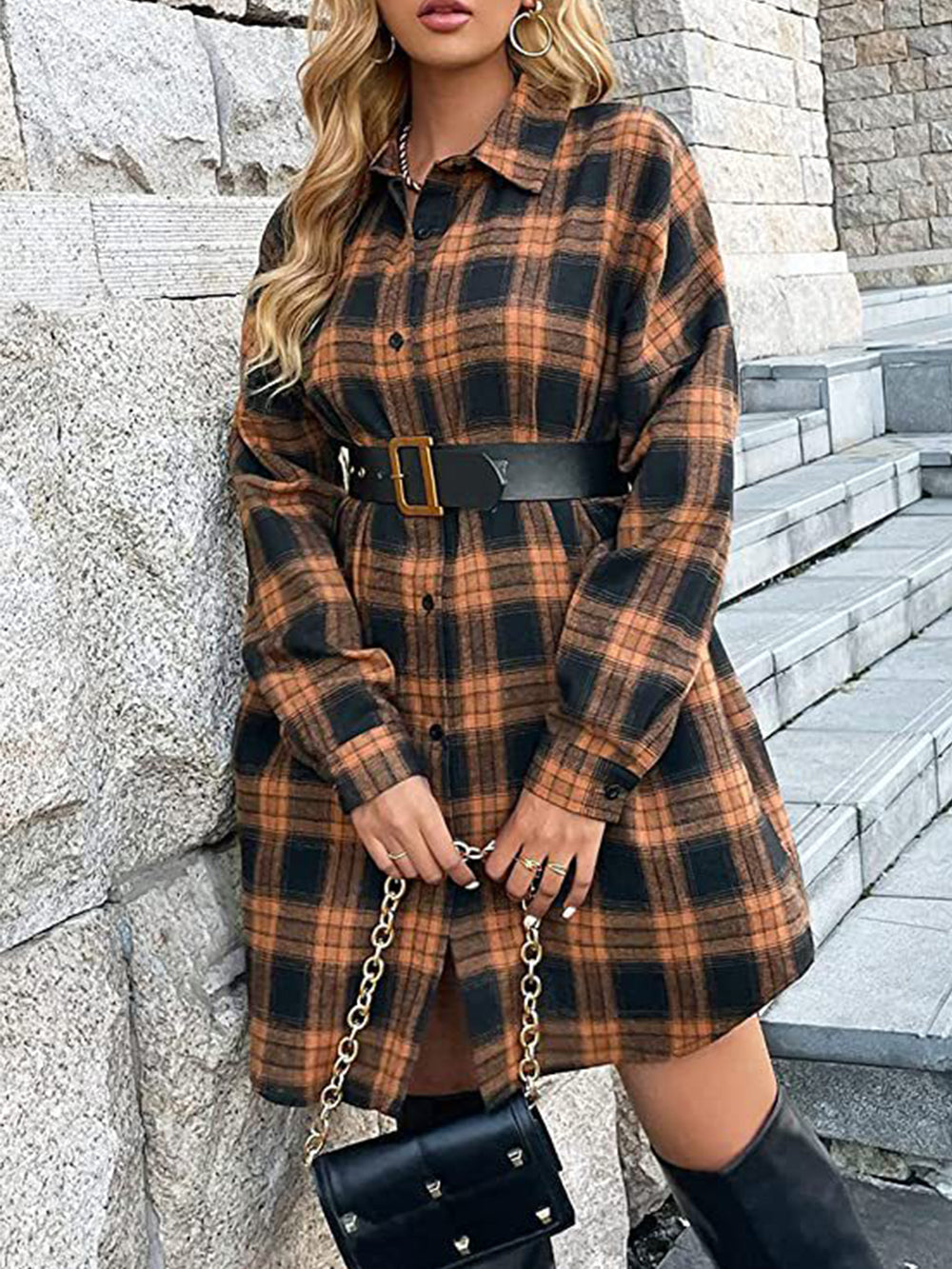 Plaid Button Down Shirt Dress Newgew Dresses