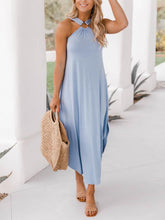 Halter Light Blue Midi Dress with Pocket Newgew Dresses