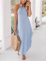 Halter Light Blue Midi Dress with Pocket Newgew Dresses