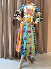 Fashion Graffiti Balloon Sleeve Long Irregular Dress Newgew Dresses