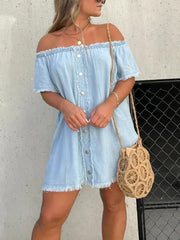 One Shoulder Denim Mini Dress Newgew Dresses