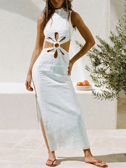 Halter Neck Backless Holiday Hollow Dress Newgew Dresses