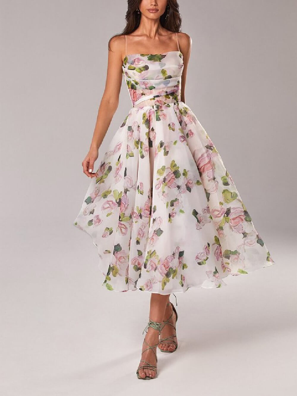 Strapless Sleeveless Printed Swing Midi Dress Newgew Dresses