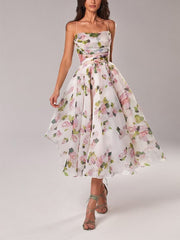 Strapless Sleeveless Printed Swing Midi Dress Newgew Dresses