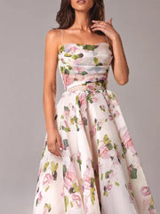 Strapless Sleeveless Printed Swing Midi Dress Newgew Dresses