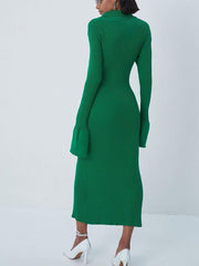 V-Neck Long Bell Sleeve Sweater Maxi Dress Newgew Dresses