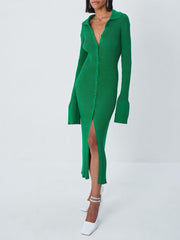 V-Neck Long Bell Sleeve Sweater Maxi Dress Newgew Dresses