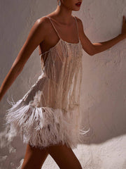 Backless Fringed Mesh Sequin Miniskirt Newgew Dresses