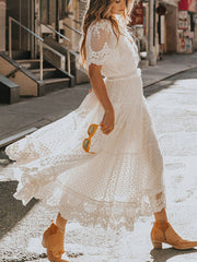 V-Neck Short-Sleeve Lace Maxi Dress Newgew Dresses