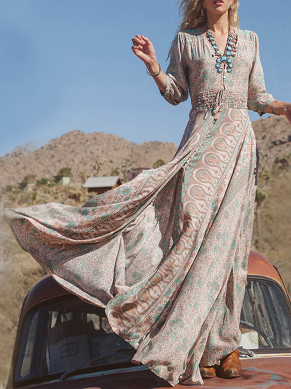 V-Neck Chiffon Maxi Dress Newgew Dresses