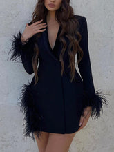Stitched Furry V-Neck Hollow Suit Mini Dresses Newgew Dresses
