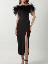 One Shoulder Feather Midi Dress Newgew Dresses