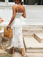 Solid Color Lace Suspender Midi Dress Newgew Dresses