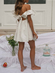 V-Neck Ruffle Sleeve Short Mini Dress Newgew Dresses