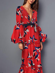 V-Neck Waist-Cinching Maxi Dress Newgew Dresses