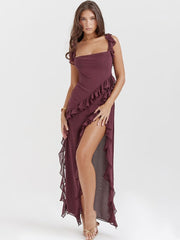 Ruffled Long Maxi Slip Dress - Mulberry Newgew Dresses
