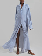 Avery Fluid Shirt Dress - White/Blue Stripe Newgew Dresses