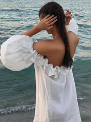 Off Shoulder Ruffle Puff Sleeve Pocketed Midi Dress Newgew Dresses