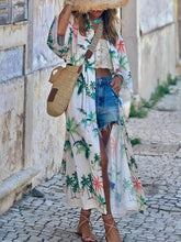 Vacation Style Botanical Print Tie-Waist Long Cover-Up Dress Newgew Dresses