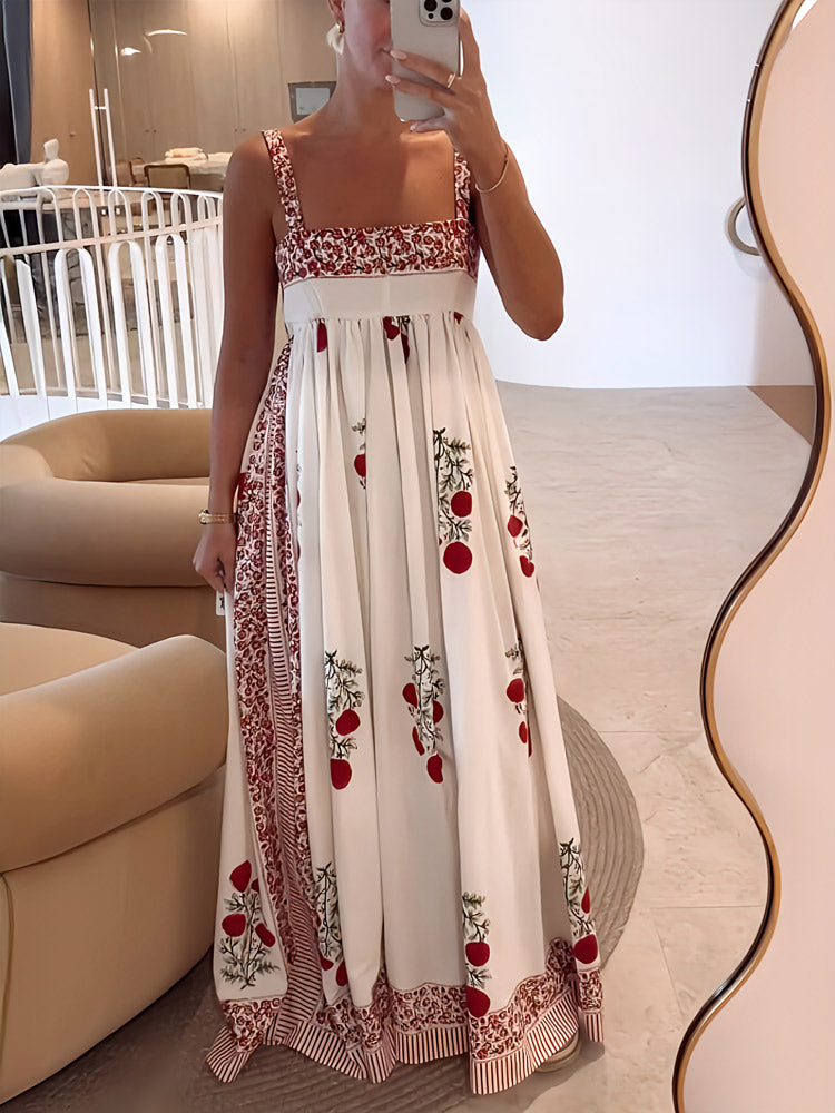 Square Neck Paneled Floral Print Maxi Dress Newgew Dresses