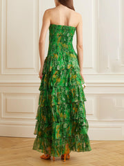 Strapless Layered Bandeau Floral Print Maxi Dress Newgew Dresses
