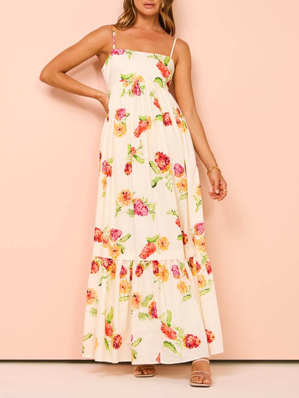 Unique Floral Print Halter Backless Extra Maxi Dress Newgew Dresses